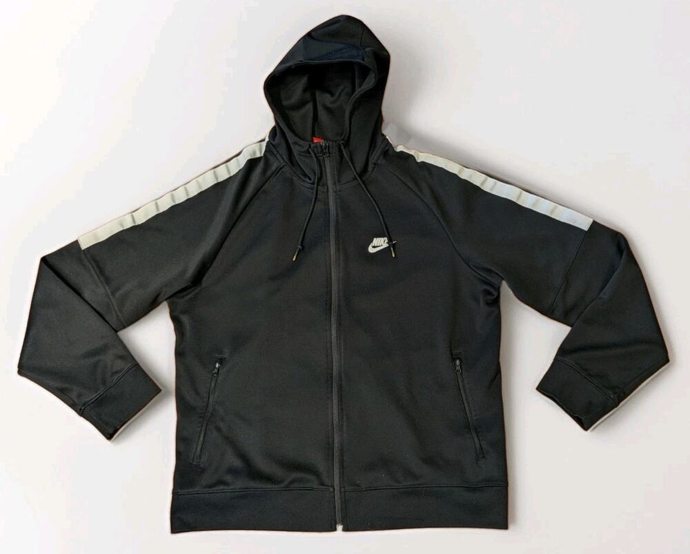 Vintage Nike Y2K Track Jacket Mens XL Black Gray Full Zip Hooded 90s Swoosh